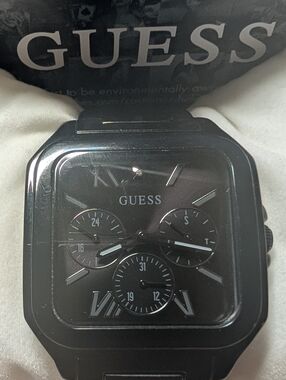 Guess Black Men's Square Stainless Steel Watch